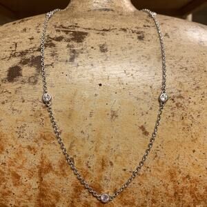 Judith Ripka Necklace Sterling Silver & CZ Station 18-20 Inch Diamonique